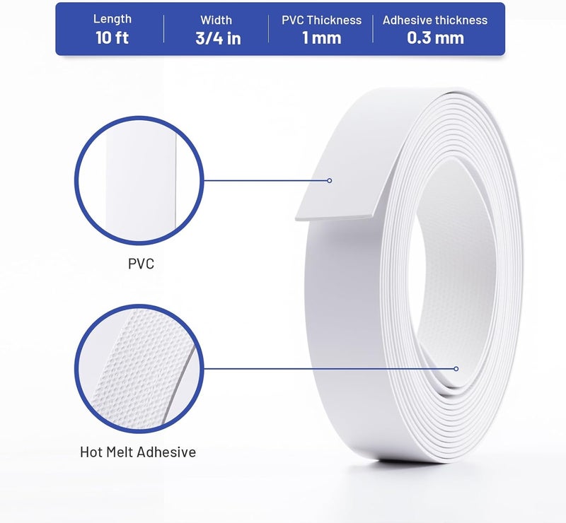 FAKILO PVC Edge Banding 3/4 inch x 10 ft Veneer Edge Banding White with Hot Melt Adhesive Pre - glued Iron on Edging Tape Trim for Cabinet Plywood Repairs and Furniture Restoration - Image 2